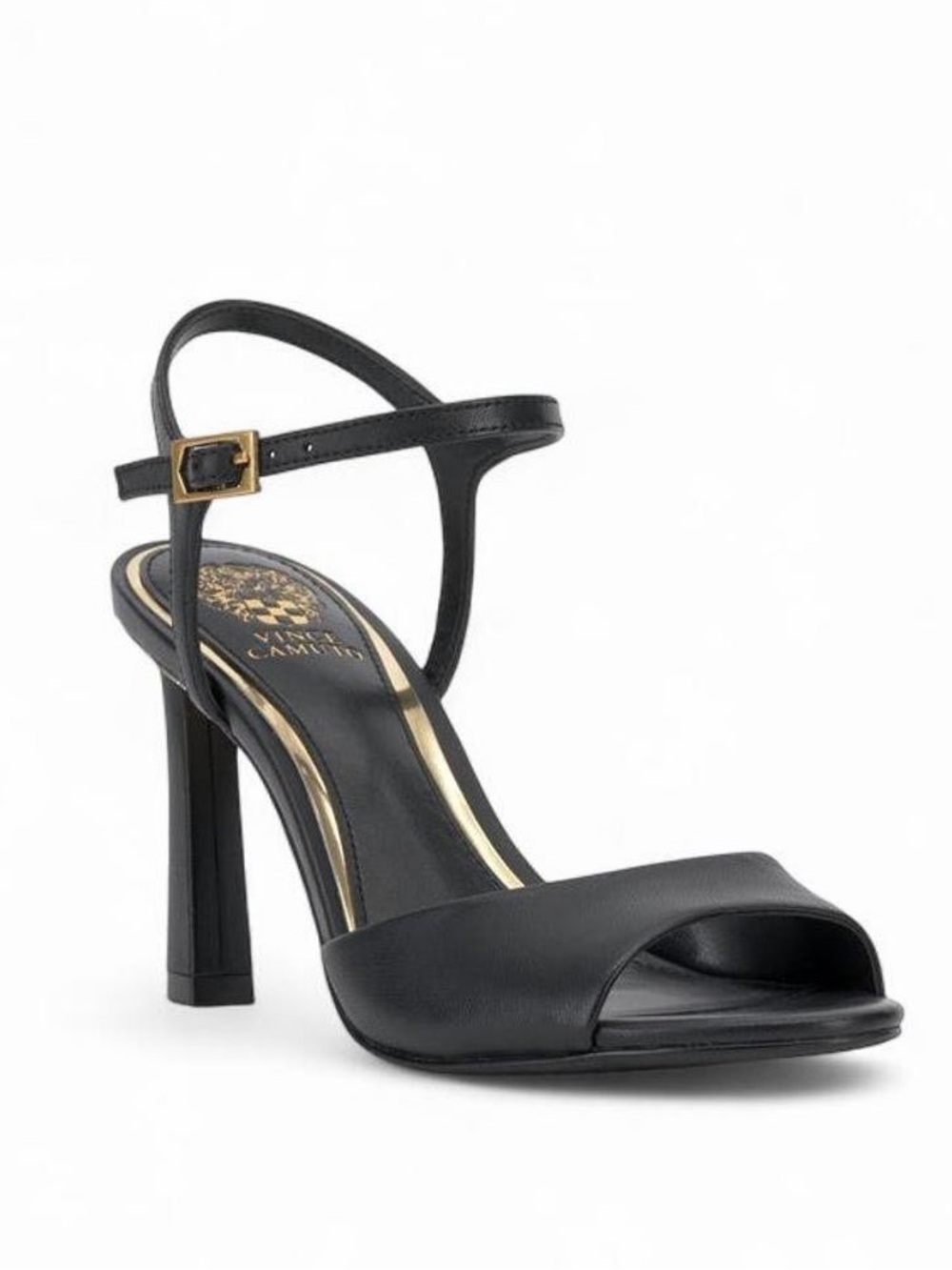 NWOT Vince Camuto Black Leather High Heel Sandals with Ankle Strap